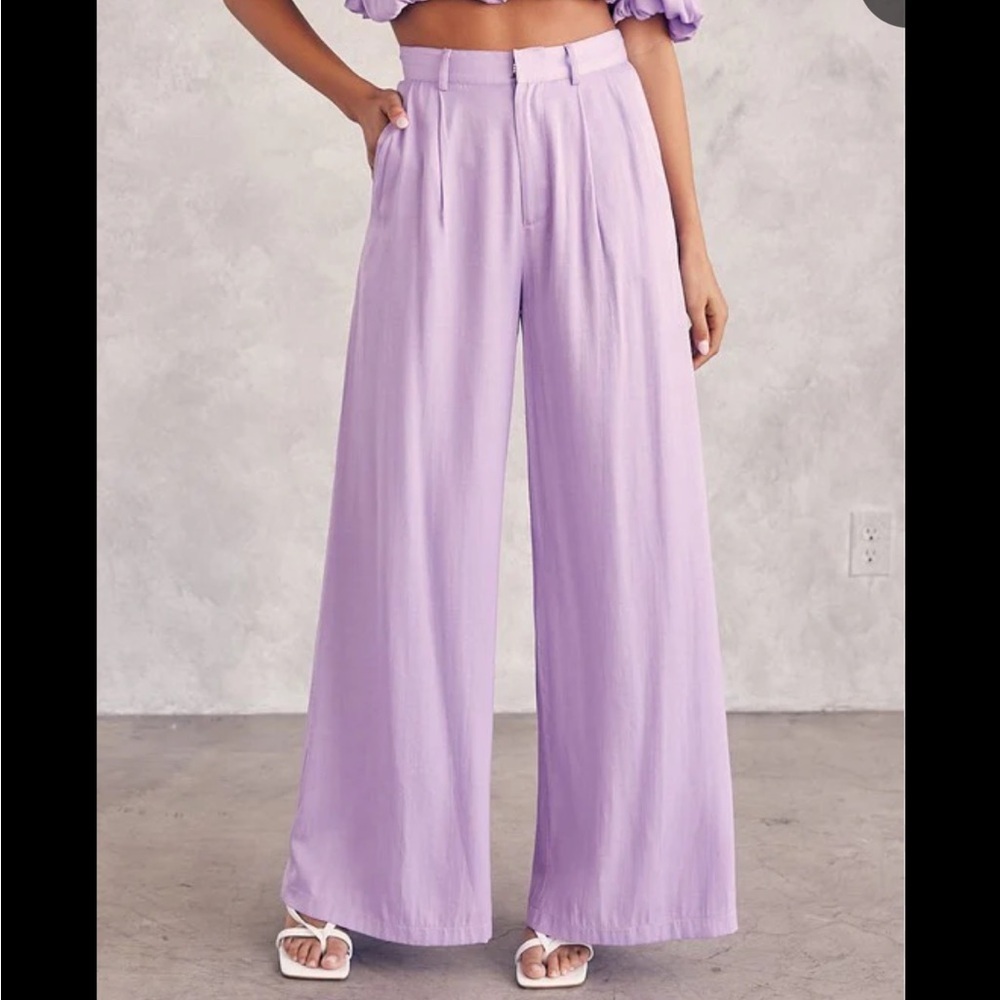Seven Wonders Asteria Light Purple Pleated Wide Leg Trouser Pants 8 Trousers